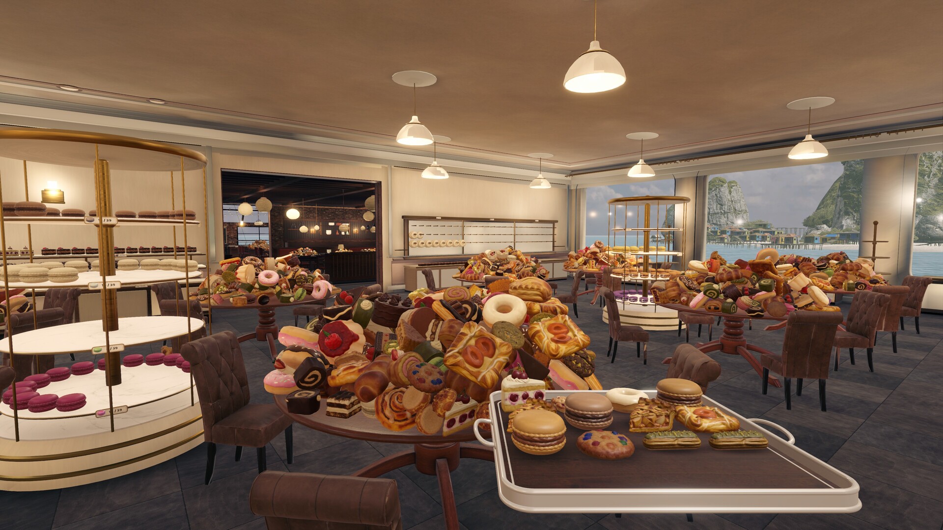 Tables covered in pastries in the Tea Room