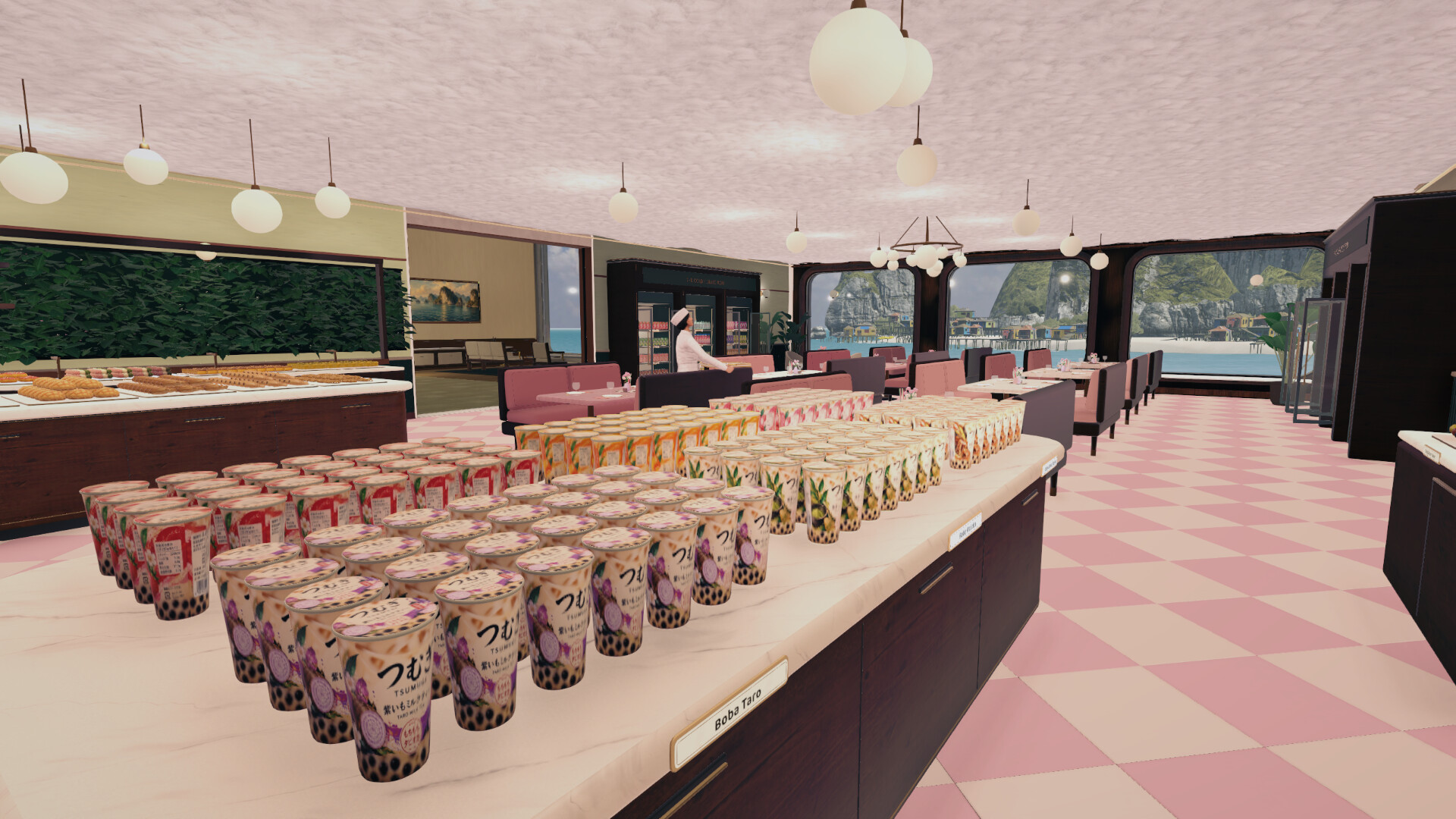 The Boba Salon counter, every cup lined up